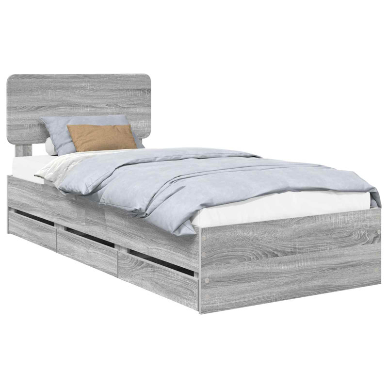 Bed, European Single (90 x 200 cm), Grey Sonoma