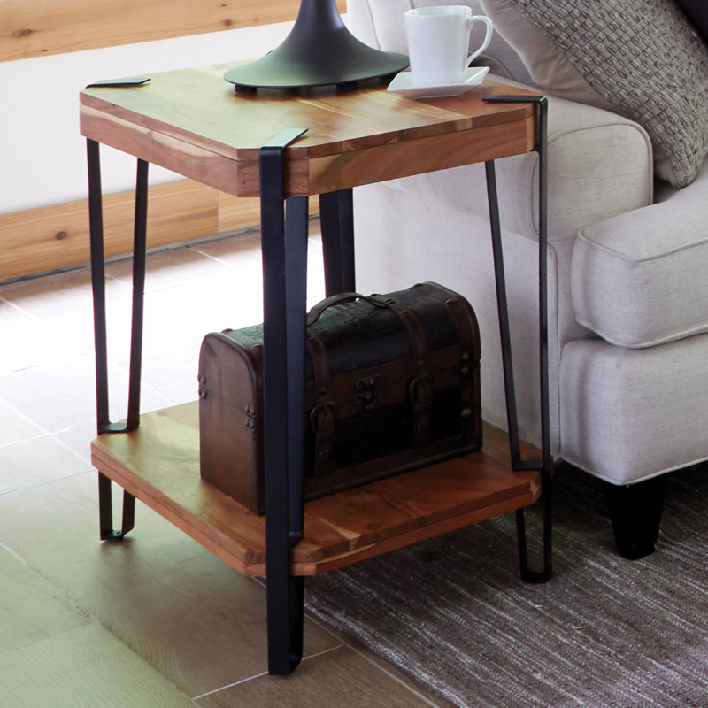 Tindal 28" H Solid Acacia Wood and Metal End Table