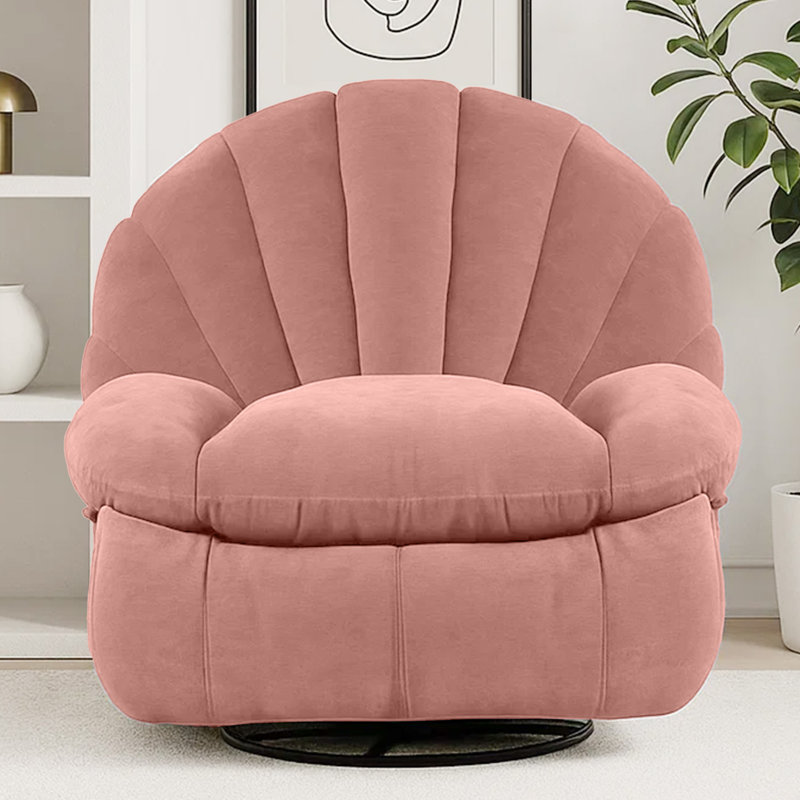 Wide Modern Style Accent Swivel And Rocker Recliner Chair, Pink, Power