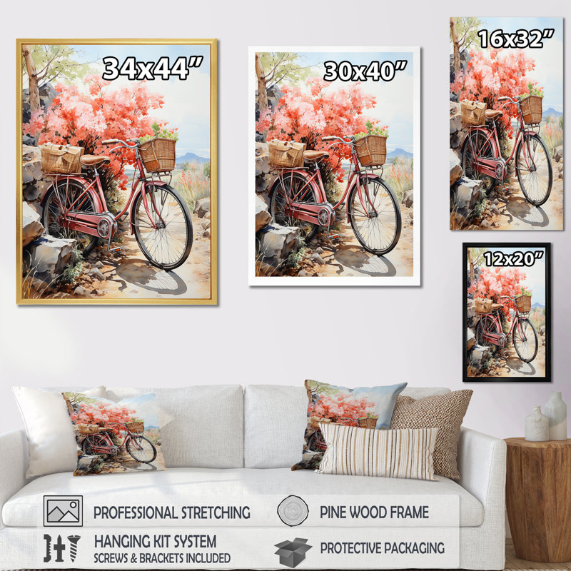 Corail de bicyclette sur toile, H 32 po x l 16 po x P 1 po, Cadre photo noir