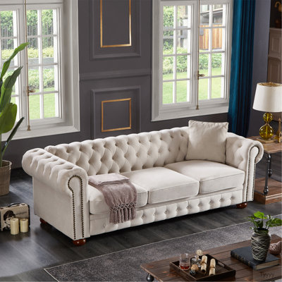 Canapé Chesterfield en tissu beige (beige)