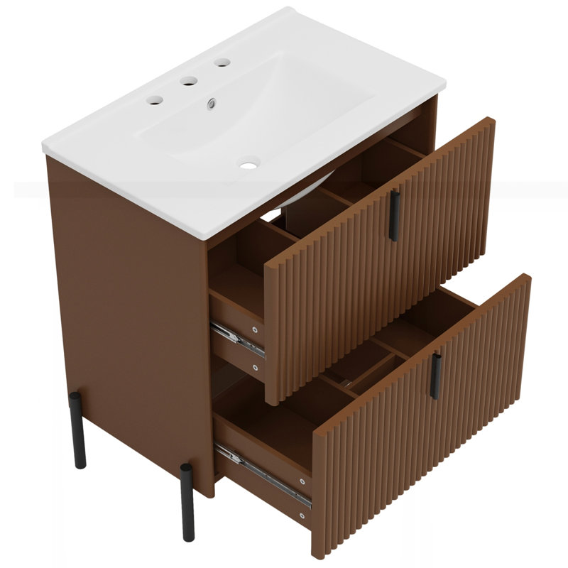 Meuble-lavabo 30 po avec lavabo en céramique, Marron foncé