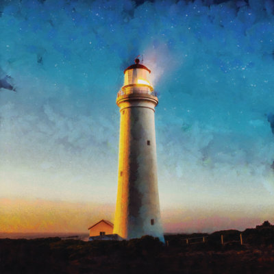 Lighthouse With Stars - Wrapped Canvas Print