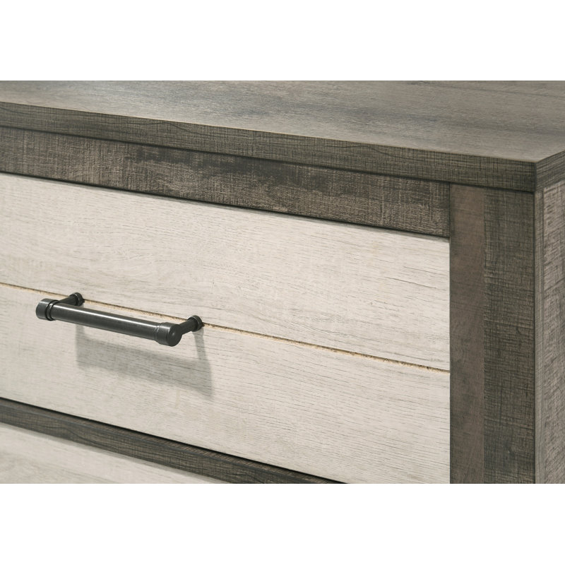 Commode à tiroirs, commode à finition bicolore, commode de rangement à quatre tiroirs, poignée en métal gris beige