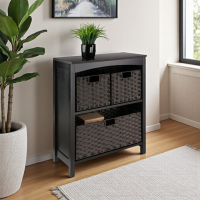 Brownlee brown 4-Pc Storage Shelf with 3 Foldable Woven Baskets, 29.76" H X 25.84" W X 11.64" D