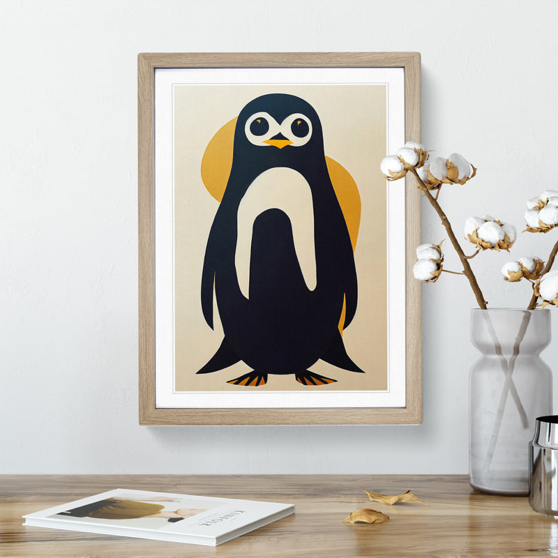 XV1022-3463X Penguin Abstract Art No.7 - Print, White, 64cm H x 46cm W, Oak Frame