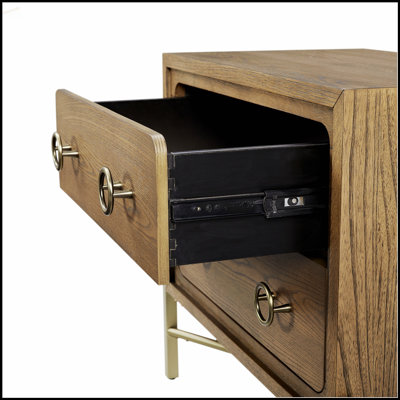 Table de chevet 2 tiroirs avec chargement USB, finition latte et base en métal pour les chambres modernes