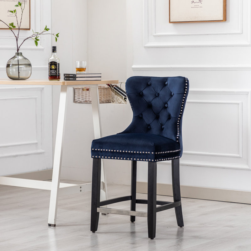 Tabouret de bar et de comptoir Kirsten, Tabouret de comptoir (siège d’une hauteur de 24, Bleu marine / cadre noir