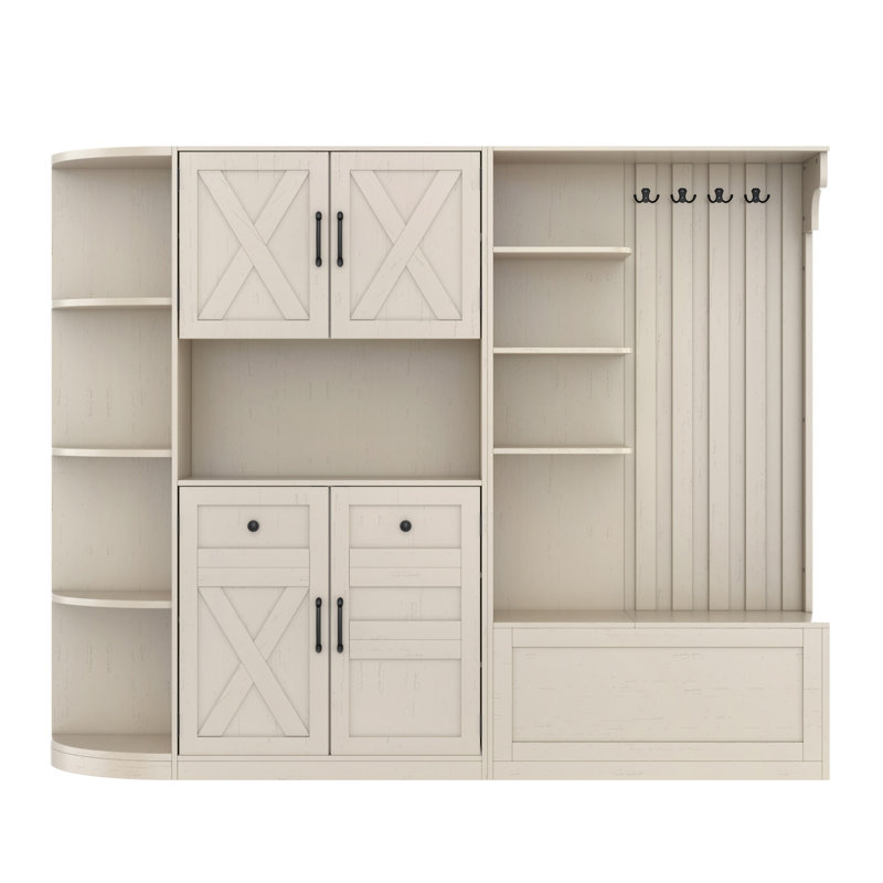Multifunctional Left-Right Combination Hall Cabinet (Can Be Used Separately) With Storage And 4 Hooks, Beige