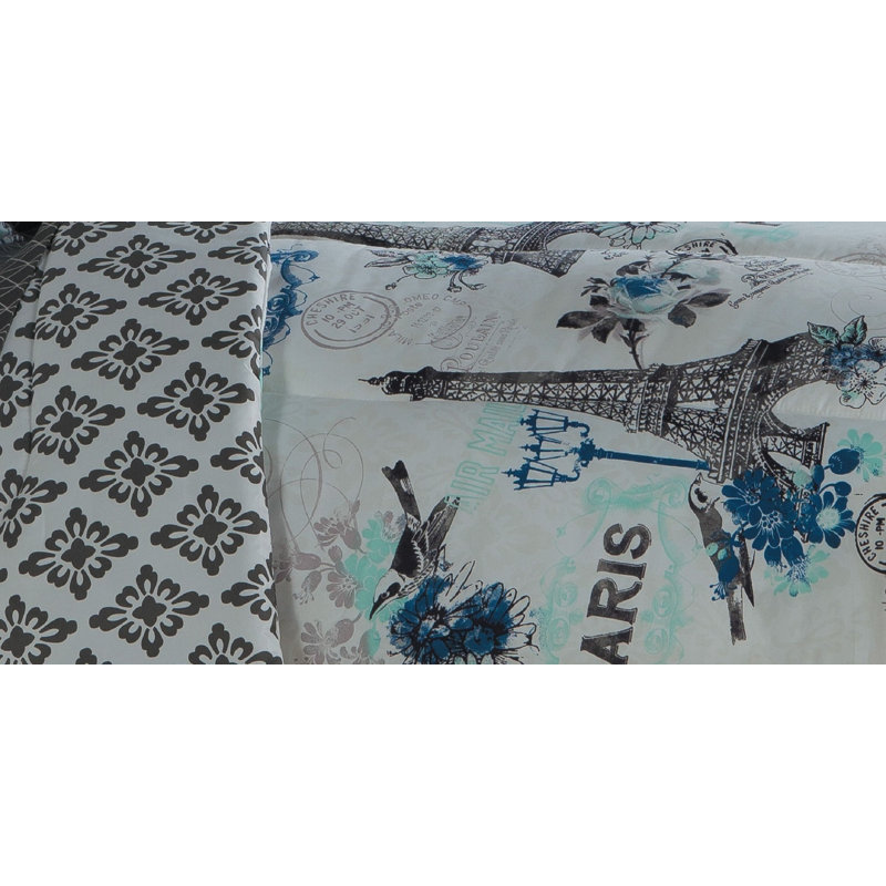 Blue Parisian Reversible Microfiber Queen Bed in a Bag Set