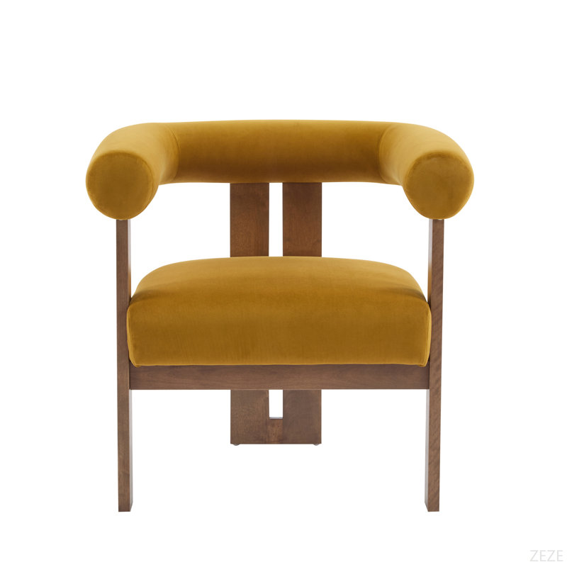 Chaise d'appoint moderne rembourrée avec accoudoirs ronds, Jaune moutarde