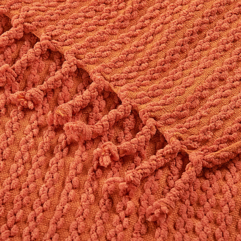 Chain Tweed Decorative Lightweight Knitted Throw, Orange brûlé