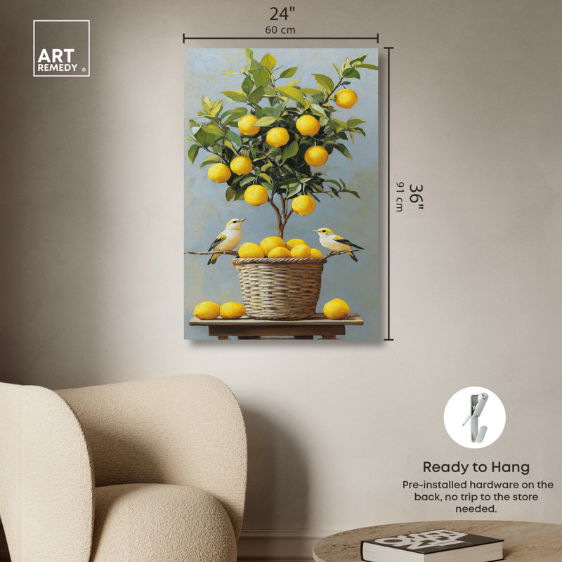 «Lemon Orchard Duet», art mural, H 36 po x l 24 po, Toile tendue