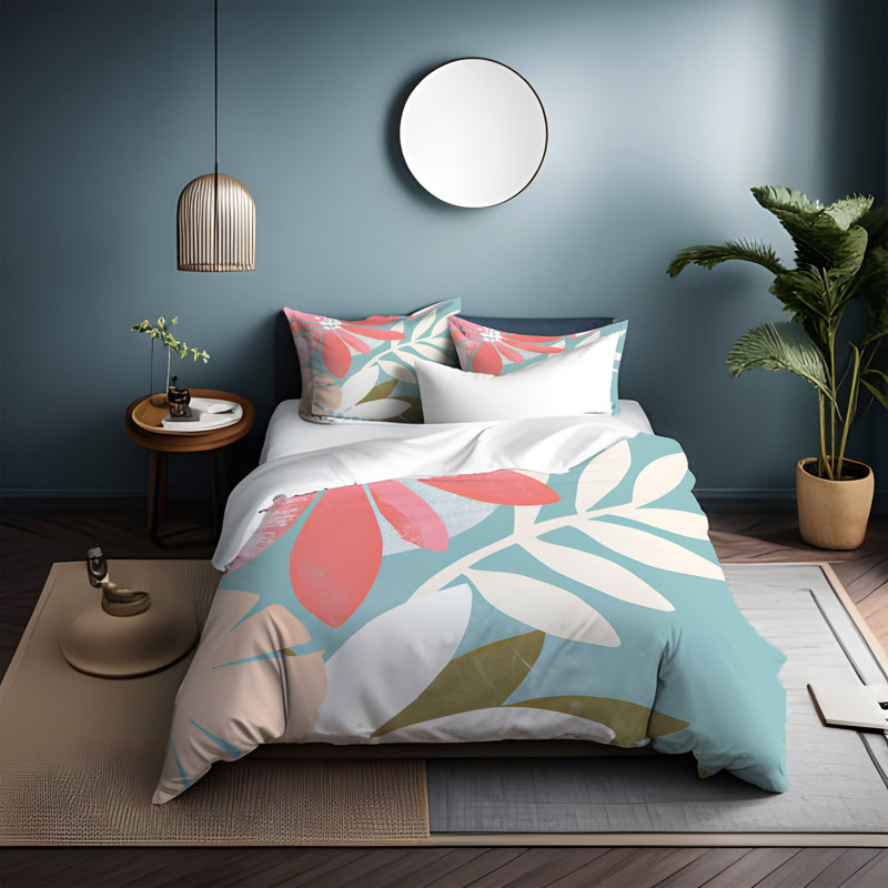 Polyester Floral Duvet Cover, King Duvet Cover + 2 King Shams