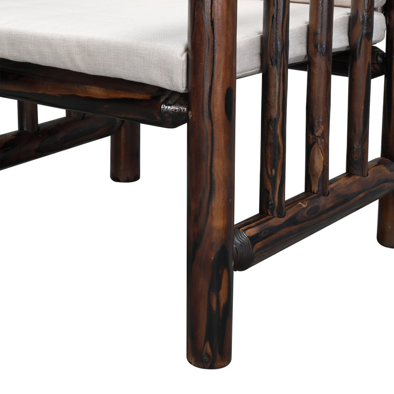 Chaise de patio simple en bois avec accoudoirs, Carbonisé