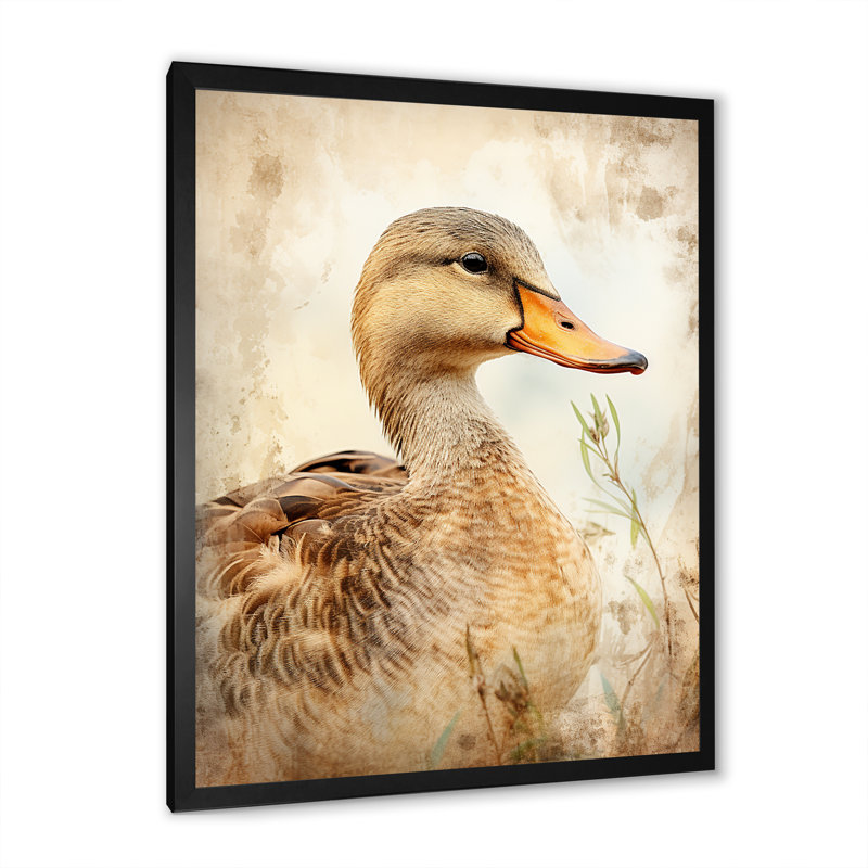 «Brown Duck Elegance IV» - art mural canard, H 20 po x l 12 po x P 1 po, Cadre simple noir