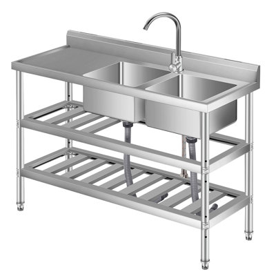 Stainless Steel Utility Sink, Freestanding Single Bowl Commercial Sink with Cold and Hot Water Pipes for Laundry Room Kitchen and Bathroom Farmhouse