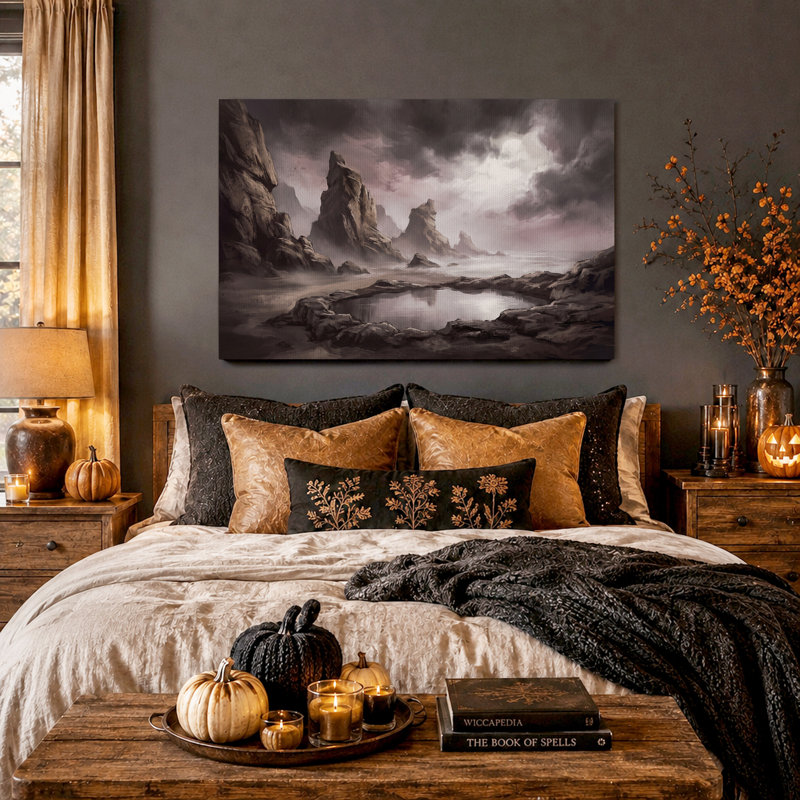 Art mural sur toile Misty Rocky Shoreline Under Purple Sky, H 16 po x l 24 po