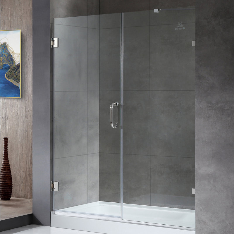 Makata 60'' - W x 72'' H Hinged Door Frameless Shower Door with TSUNAMI GUARD, Polished Chrome