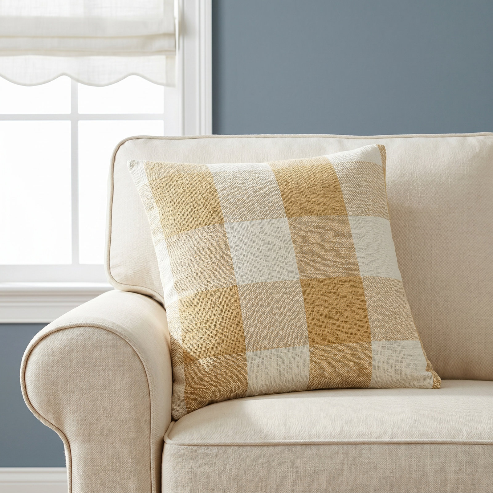 Throw Pillow, Square 22", Feather, Yellow Checkered