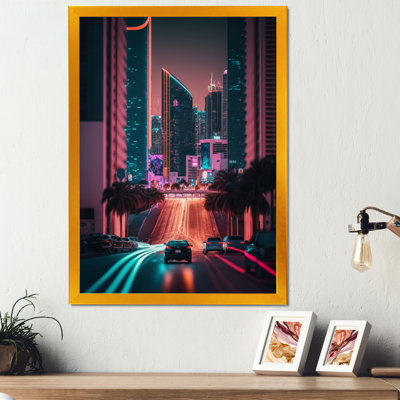 «Futuristic Miami Neon Art I», art mural sur toile Cityscapes