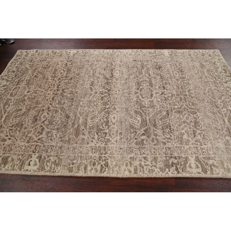 Tapis brun noué à la main de conception unique 4 pi 11 po x 7 pi 9 po