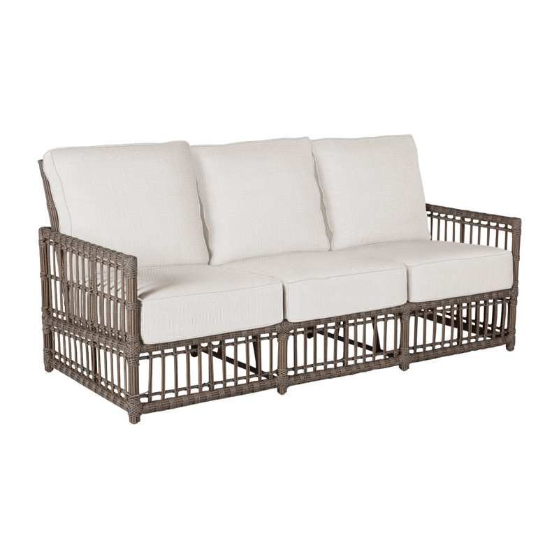 Newport 79" Wide Outdoor Wicker Patio Sofa with Cushions, Natural White, No Welt, Onyx