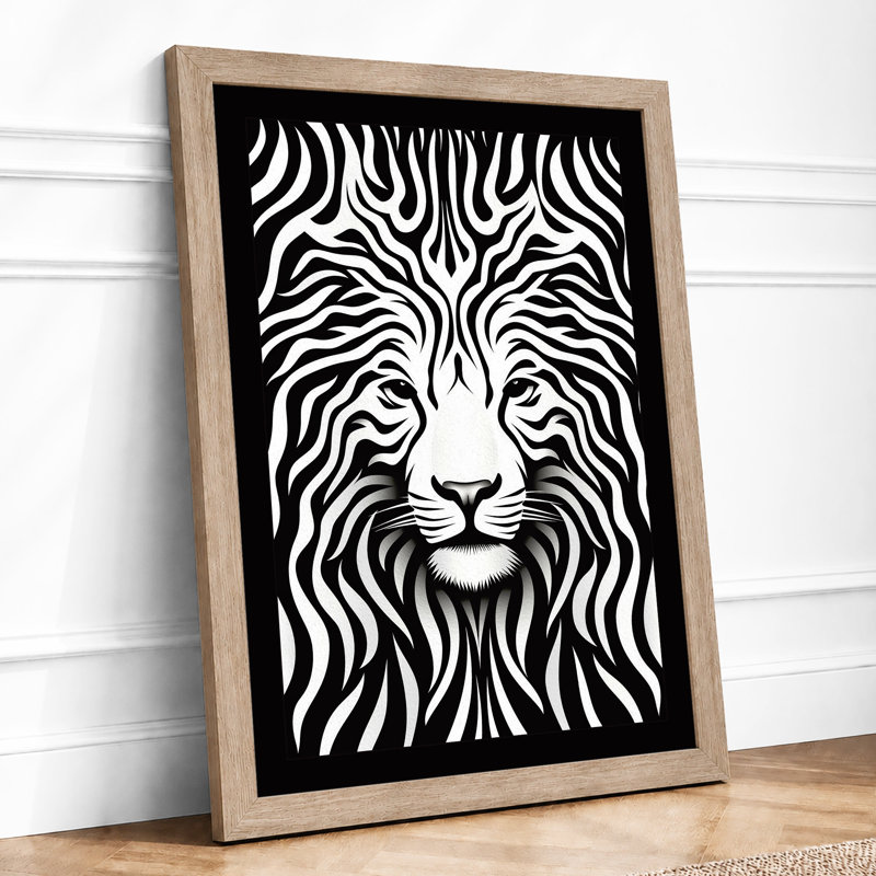 Lion In Stripes Geometric - Print, A1 - 84.1 x 59.4 cm, Oak