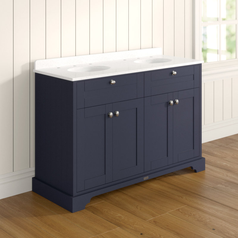 Old London 1200mm Free-Standing Double Vanity Unit, Twilight Blue, White