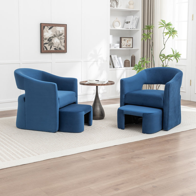 Fauteuil demi-tonneau rembourré avec repose-pieds, Marine