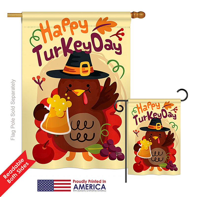 Ensemble de 2 drapeaux en polyester 2 faces joyeuse turquie day automne thanksgiving