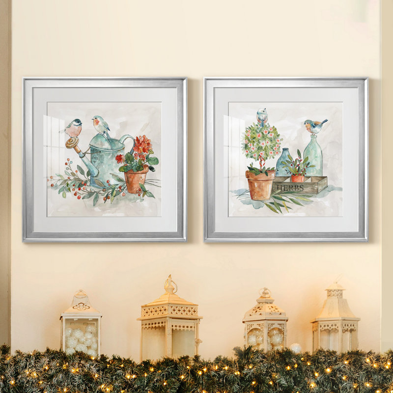 «Garden Glimpse I», ensemble de 2 reproductions d'art encadrées, H 22,5 po x l 45 po x P 1,5 po, Toile encadrée argentée