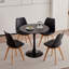 Extendable Round Faux Marble Top Metal Base Dining Table
