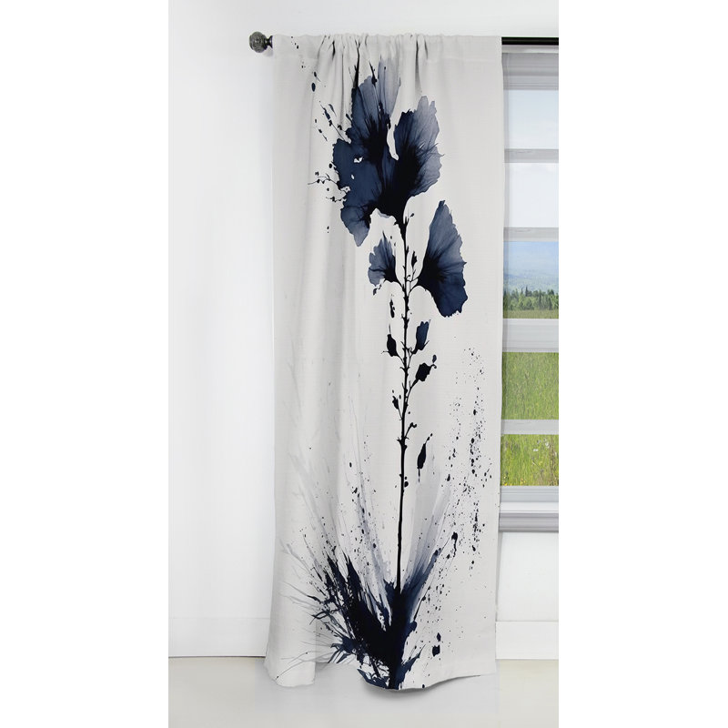 Arez - Rideau en hibiscus - Rideau floral occultant en velours - 1 panneau, L 52 po x L 90 po