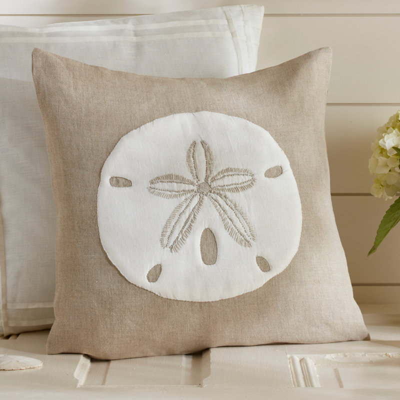 Sand Dollar Natural with White Applique Embroidered Pillow