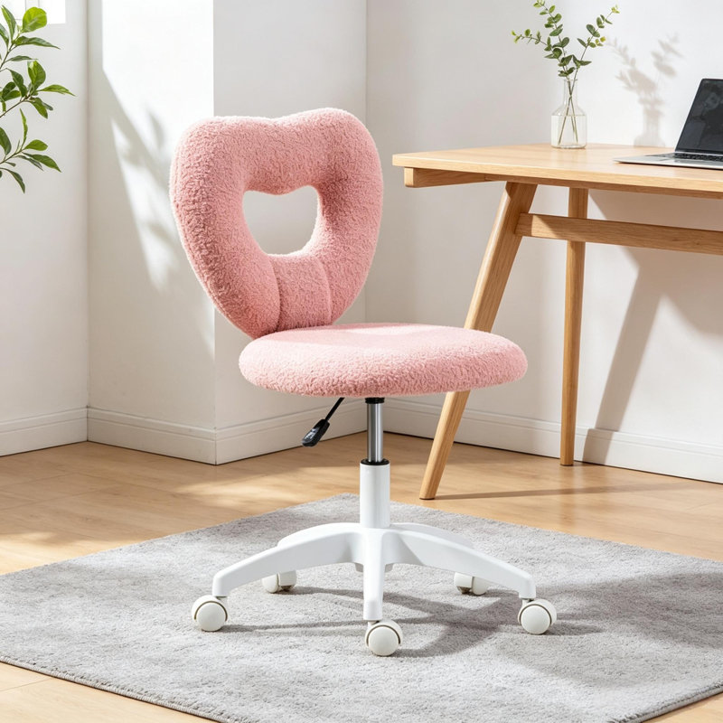 Chaise de bureau pivotante mignonne, chaise pivotante avec dossier en forme de cœur, chaise de bureau sans accoudoirs, chaise de coiffeuse pivotante