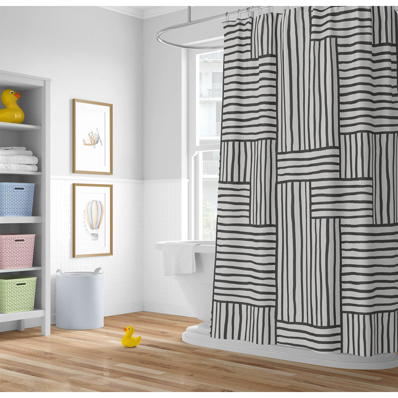 Grid Puz Ultra-Thin Lightweight Shower Curtain, Ivory/Charcoal
