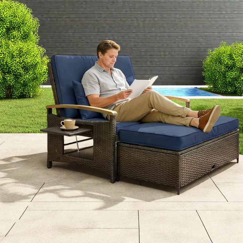Canapé-lit de patio multifonctionnel avec rangement, structure en acier bleu marine pour l'extérieur