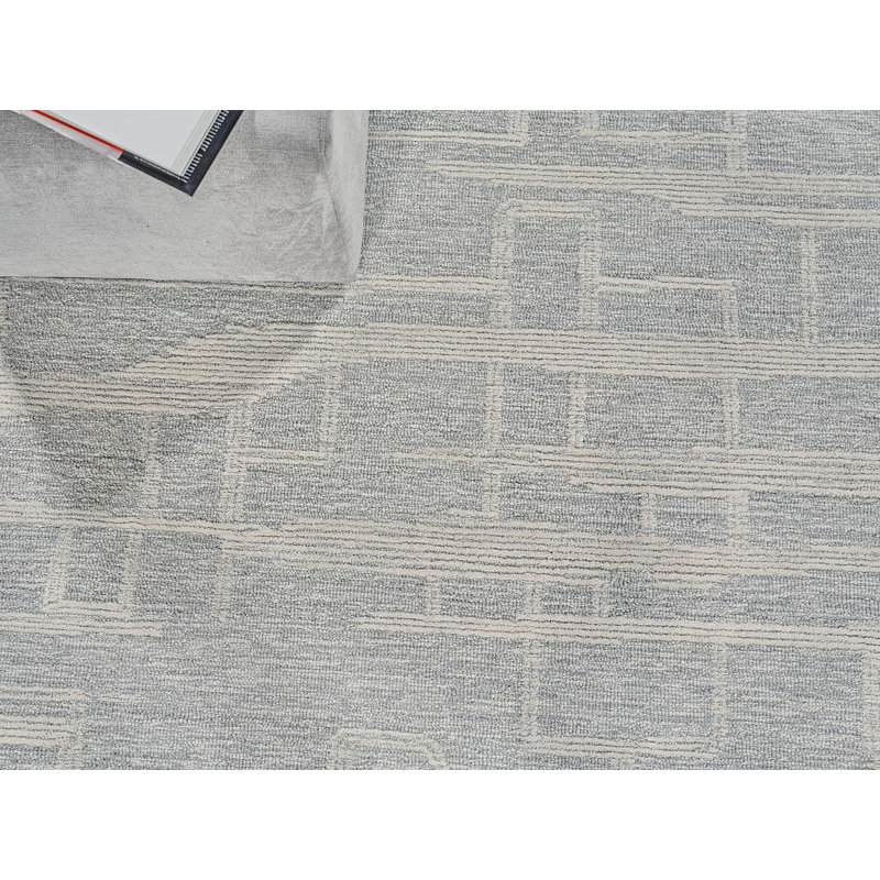 Exquisite Rugs Park City Handmade Hand-Tufted New Zealand Wool On Canvas Light Gray/Ivory Area Rug, Rectangle 6' x 9'