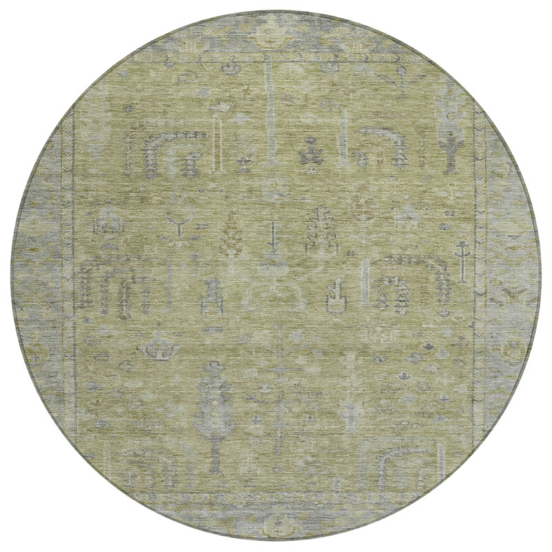 Zia Green Washable Indoor-Outdoor Rug - , 8' x 8'