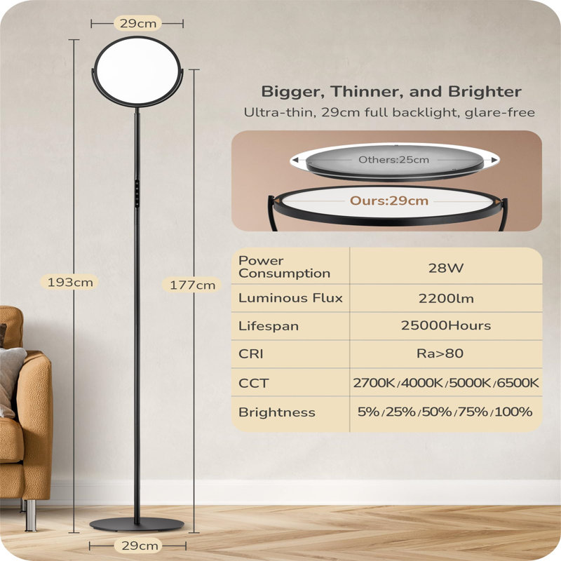 Delvontae 193cm Torchiere Floor Lamp, Black