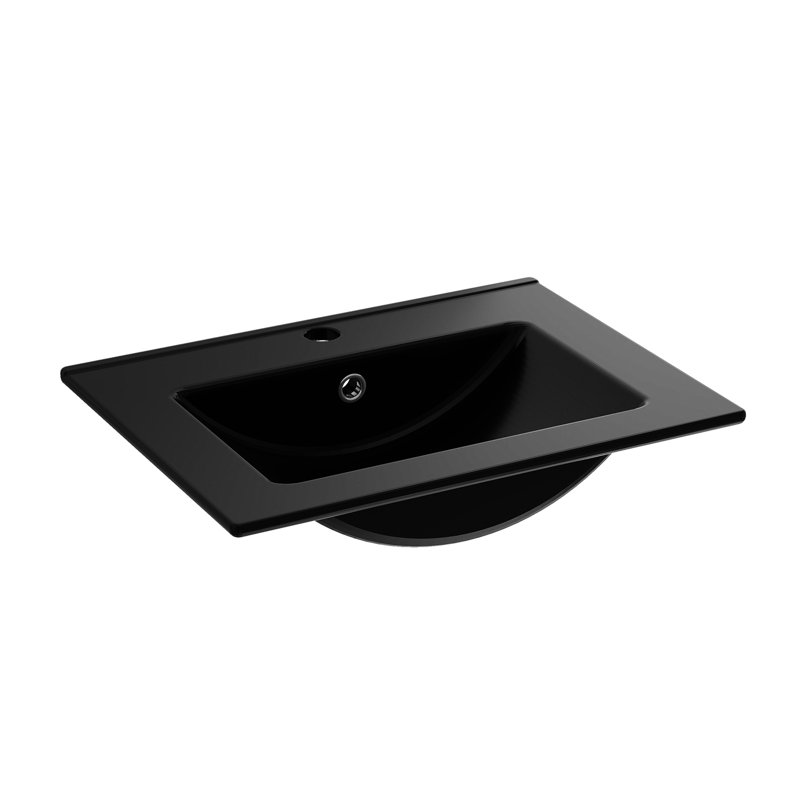 Lavabo de salle de bain rectangulaire en céramique 24 "avec trop-plein 24", Noir, noir, noir, noir