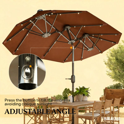 10ft outdoor steel market patio umbrella decoration w tilt crank 10 FT Steel Market Outdoor Patio Umbrella with Crank, Tilt Push Button