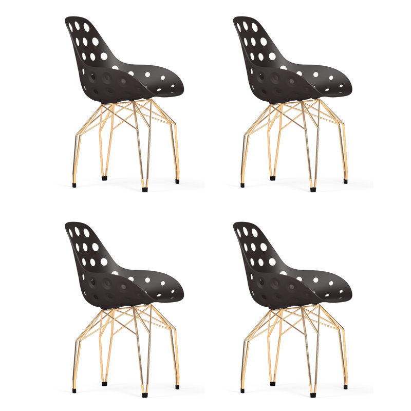Ensemble de 4 chaises à fossettes, Noir et or