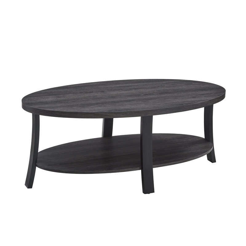 Élégante table basse ovale en bois blanche avec tablette de rangement supplémentaire, Gris anthracite
