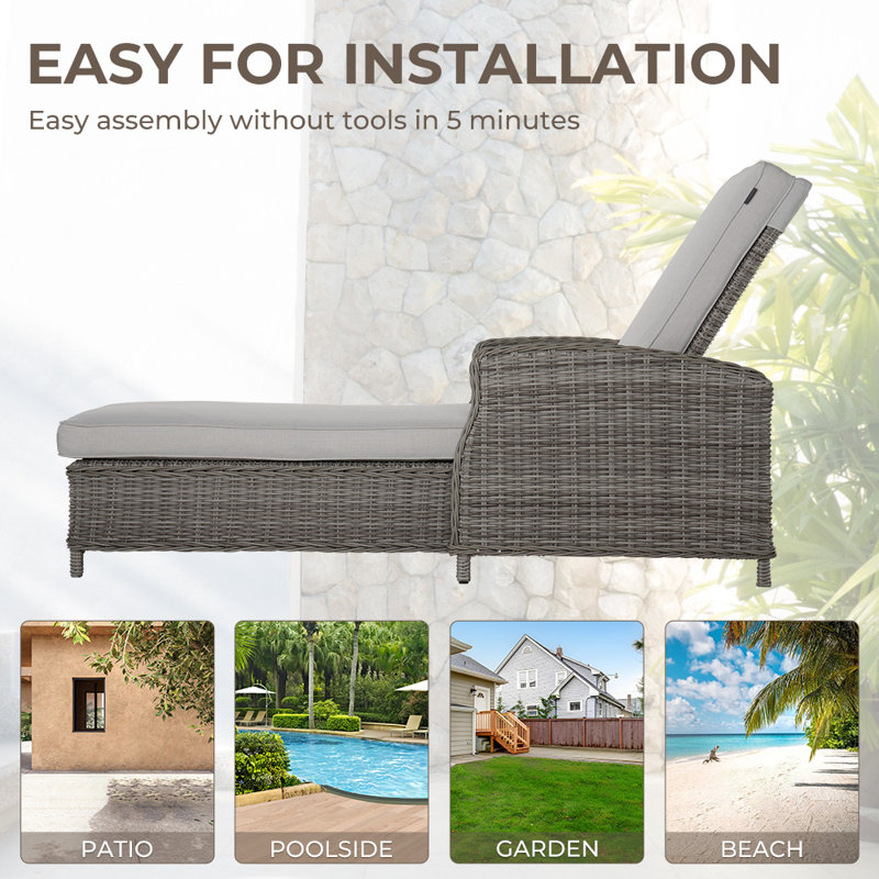 62.5" Long Reclining Single Chaise With Cushions