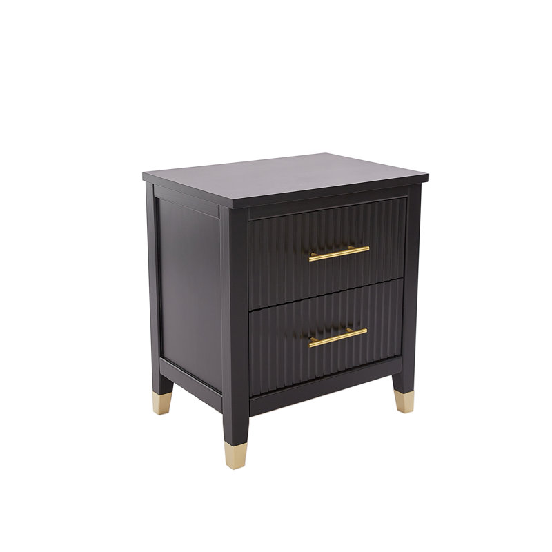 Pratts 50cm W Solid + Manufactured Wood Bedside Table, Black