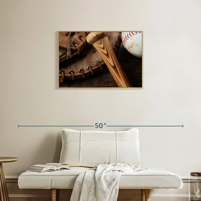 Old Old Baseball Stuff, Cadre flottant en bois naturel, 31 po x 21 po