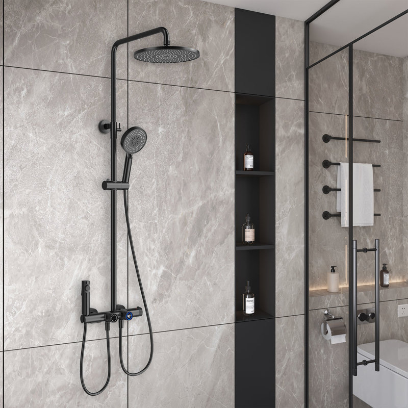 Ensemble de robinet de douche 12 "à 4 fonctions Functiom avec douchette (valeur brute incluse), Noir mat