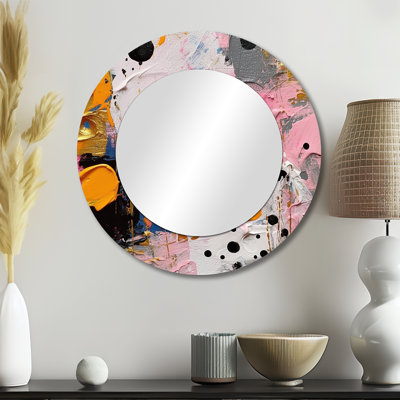 Rose et gris géométrique I - miroir unique géométrique, grand miroir mural rond rose, impression d'art en métal
